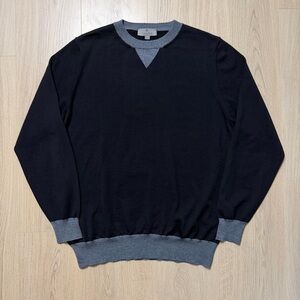 Canali Fine Wool Long Sleeve Crewneck Knit Sweater Mens 52 Large Black Grey